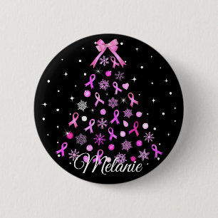 Pink Ribbon Snowflake Christmas Tree 2 Inch Round Button