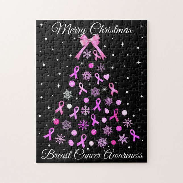 Pink Ribbon Snowflake Christmas Tree Jigsaw Puzzle (Vertical)