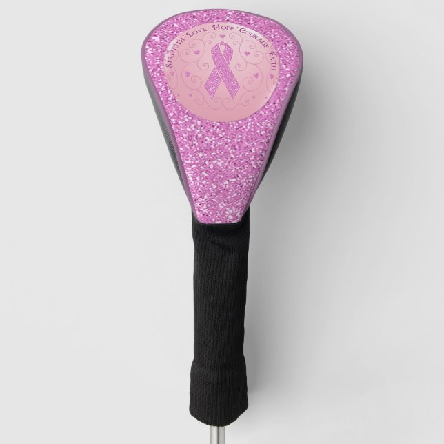 Pink Ribbon Sparkle Golf Head Cover (Front)