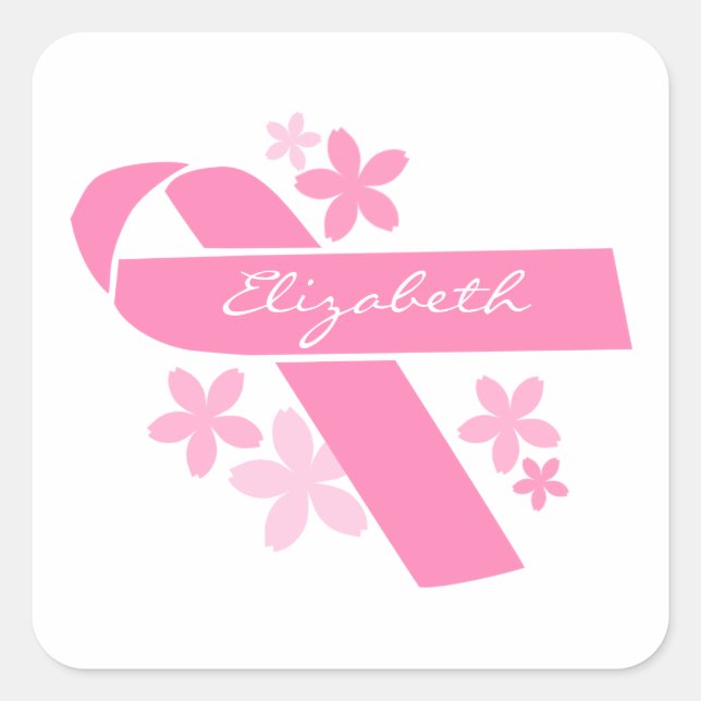 Pink Ribbon Square Sticker (Front)