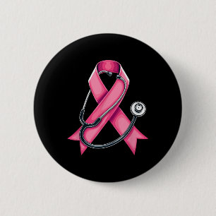 Pink Ribbon Stethoscope Cute Nurse Breast Cancer A 2 Inch Round Button
