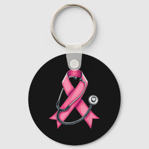 Pink Ribbon Stethoscope Cute Nurse Breast Cancer A Keychain