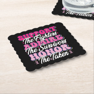 Pink Ribbon Support Admire Honour Breast Awareness Paper Coaster