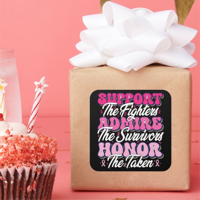 Pink Ribbon Support Admire Honour Breast Awareness Square Sticker (Party)