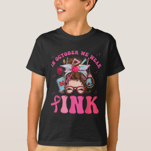 Pink Ribbon Teacher Breast Cancer Awareness We Wea T-Shirt