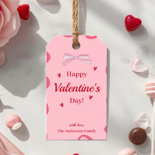 Pink Ribbon Valentine Gift Tag Cute Wavy Border