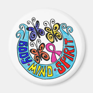 Pink Ribbon w/ Butterflies and Body Mind Spirit Magnet