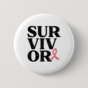 Pink Ribbon Warrior Breast Cancer Awareness Women 2 Inch Round Button