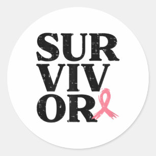 Pink Ribbon Warrior Breast Cancer Awareness Women Classic Round Sticker