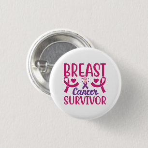 Pink Ribbon Warrior Chemo Breast Cancer Survivor B 1 Inch Round Button