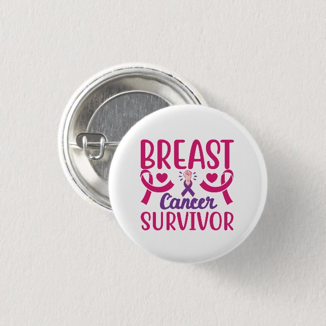Pink Ribbon Warrior Chemo Breast Cancer Survivor B 1 Inch Round Button (Front & Back)
