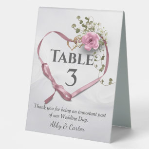 Pink Ribbon Wedding Heart With Rose