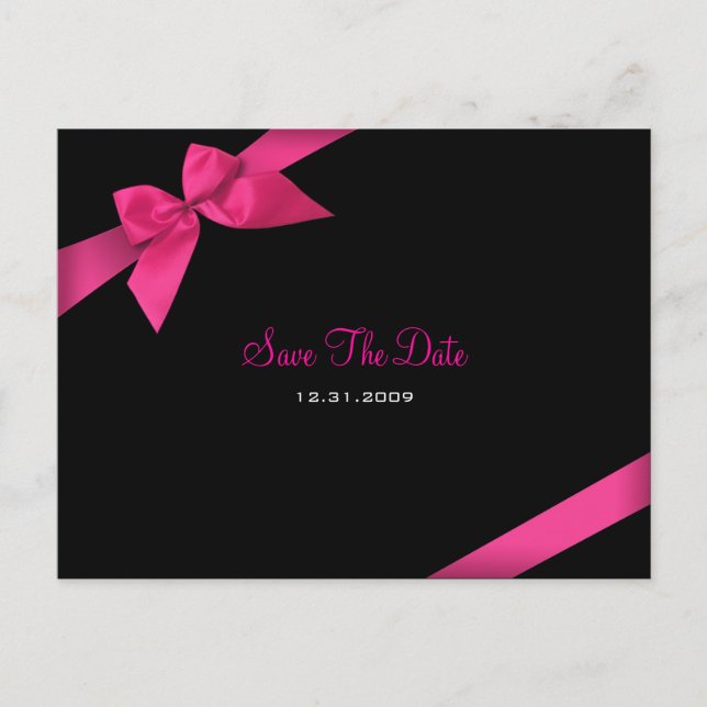 Pink Ribbon Wedding Save the Date 3 Announcement Postcard (Front)