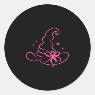 Pink ribbon witch hat breast cancer awareness classic round sticker