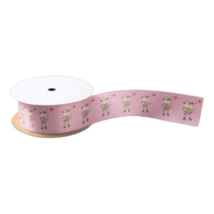 Pink ribbon with a cow pattern satin ribbon