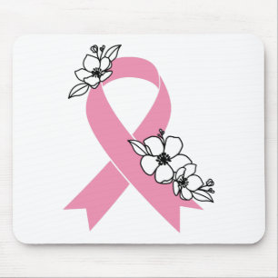 Pink Ribbon with Blossoms Mouse Pad