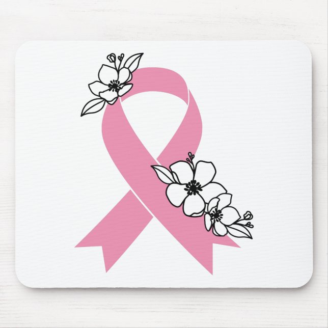 Pink Ribbon with Blossoms Mouse Pad (Front)