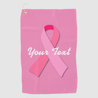 Pink Ribbon with Custom Text Golf Towel