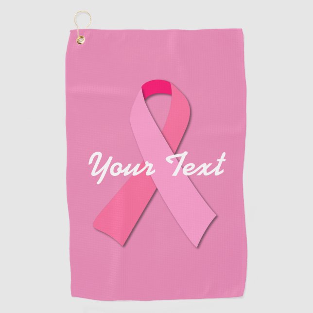 Pink Ribbon with Custom Text Golf Towel (Front)