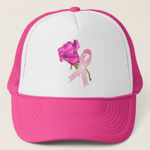 Pink Ribbon with Rose *Breast Cancer Awareness * Trucker Hat