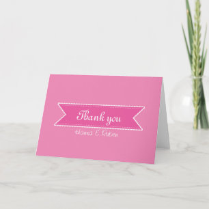 Pink Ribbon with White Border Cute Thank You Card