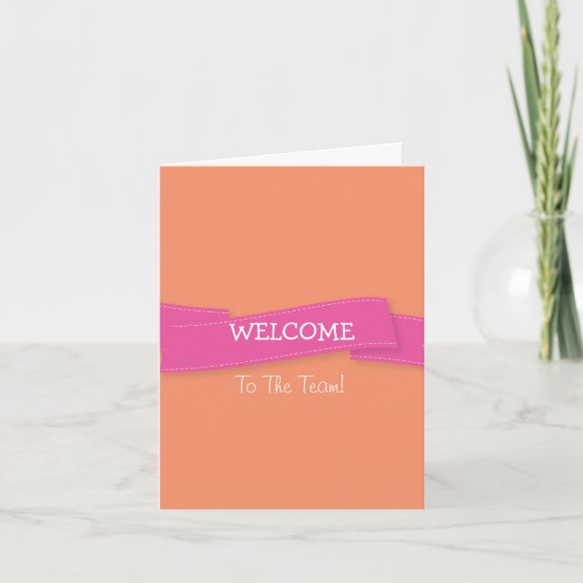 Pink Ribbon with White Border Cute Welcome Card (Front)