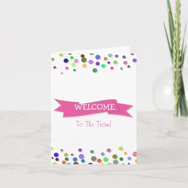 Pink Ribbon with White Border Polkadots Welcome Card (Front)