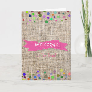 Pink Ribbon with White Border Polkadots Welcome Card