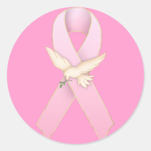 Pink Ribbon with White Dove Stickers