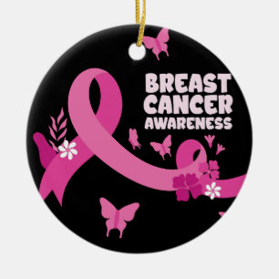 Pink Ribbon Women Cancer Breast Cancer Awareness Ceramic Ornament
