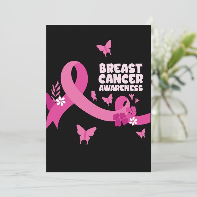 Pink Ribbon Women Cancer Breast Cancer Awareness  Invitation (Standing Front)