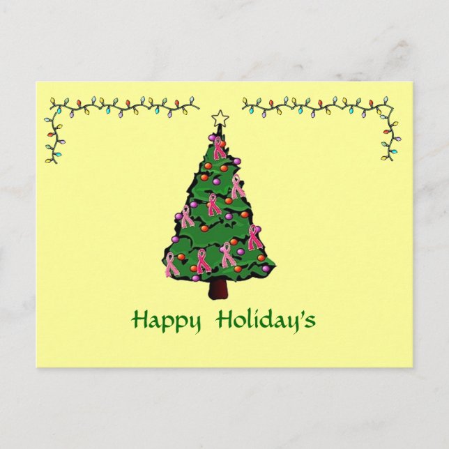 Pink Ribbon Xmas Postcard (Front)