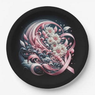 Pink Ribbons and Daisy Bouquet Paper Plate