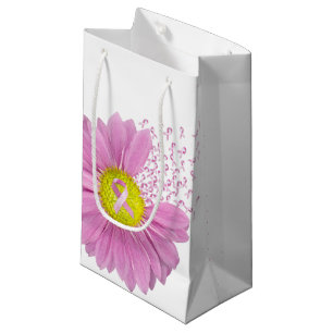 Pink Ribbons and Daisy On White Small Gift Bag