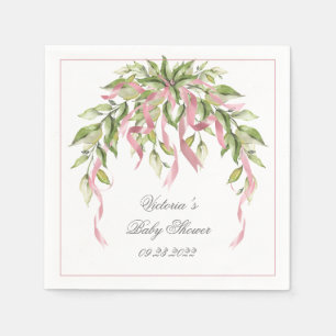Pink Ribbons Elegant Personalized Baby Shower Napkin