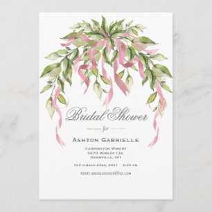 Pink Ribbons Greenery Elegant Bridal Shower  Invitation