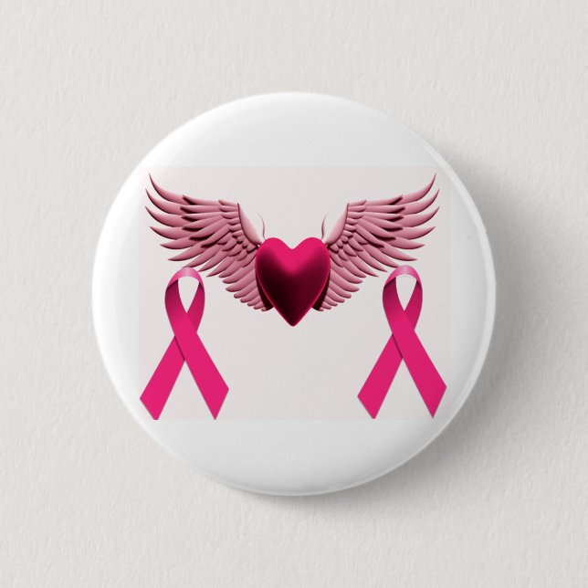 Pink Ribbons & Heart of Love & Support 2 Inch Round Button (Front)