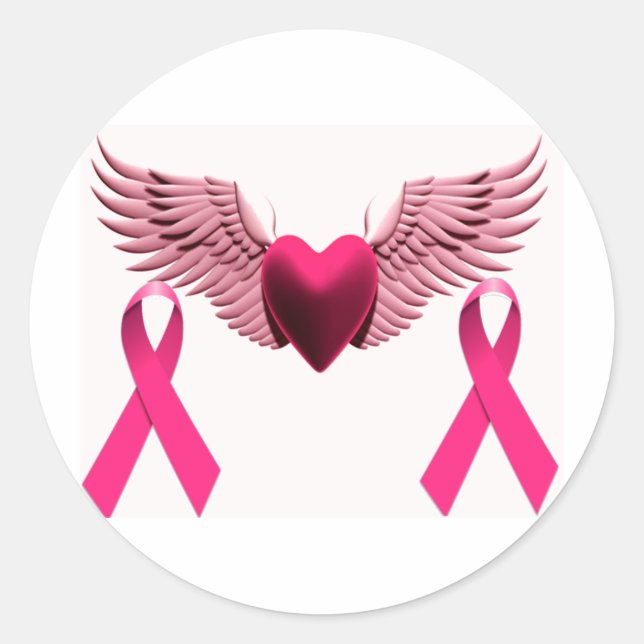 Pink Ribbons & Heart of Love & Support Classic Round Sticker (Front)