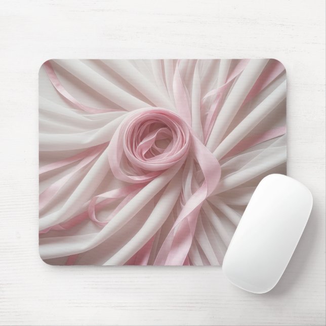 Pink Ribbons With White Tulle Mouse Pad (With Mouse)