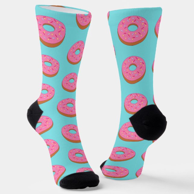 Pink Ring Doughnut - Fun Toon Food Novelty Socks (Angled)