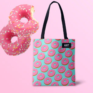 Pink Ring Doughnut Toon style - your name / initia Tote Bag