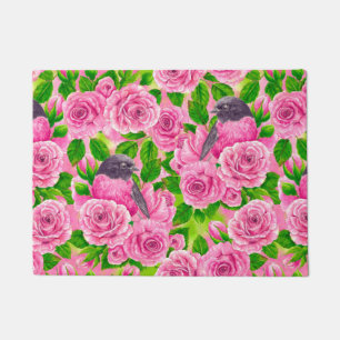 Pink Robin and roses Doormat