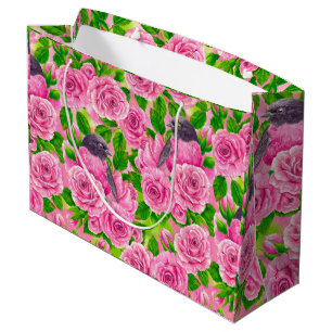 Pink Robin and roses Large Gift Bag