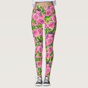 Pink Robin and roses Leggings