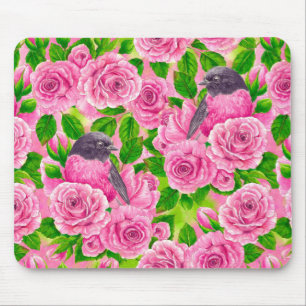Pink Robin and roses Mouse Pad