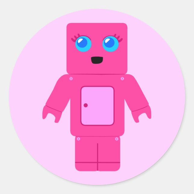 Pink Robot Classic Round Sticker (Front)