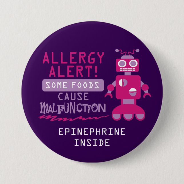 Pink Robot Food Allergy Alert Button (Front)