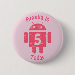 Pink Robot Kids Custom Age Birthday 2 Inch Round Button