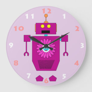 PINK ROBOT TOY WITH NUMBERS LARGE CLOCK
