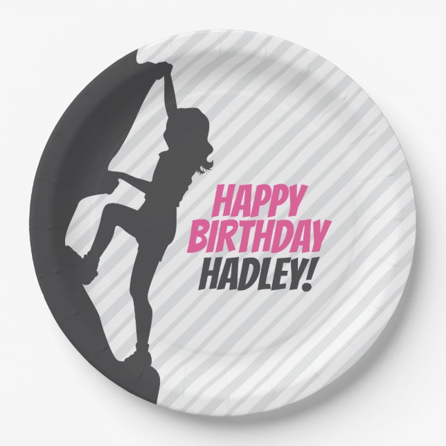 Pink Rock Climbing Birthday | Rock Climbing Custom Paper Plate (Front)